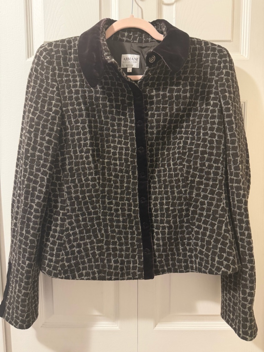 Armani Collezioni Women's Brown Patterned Wool Jacket, Size 10